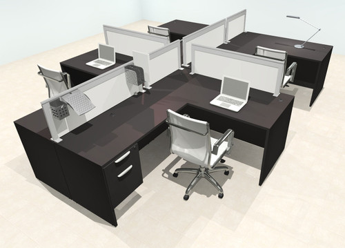 Four Person L Shape Modern Aluminum Organizer Divider Office Workstation Desk Set, #OT-SUL-SPS60